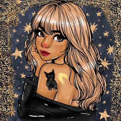 realistic girl with bangs looking over her shoulder