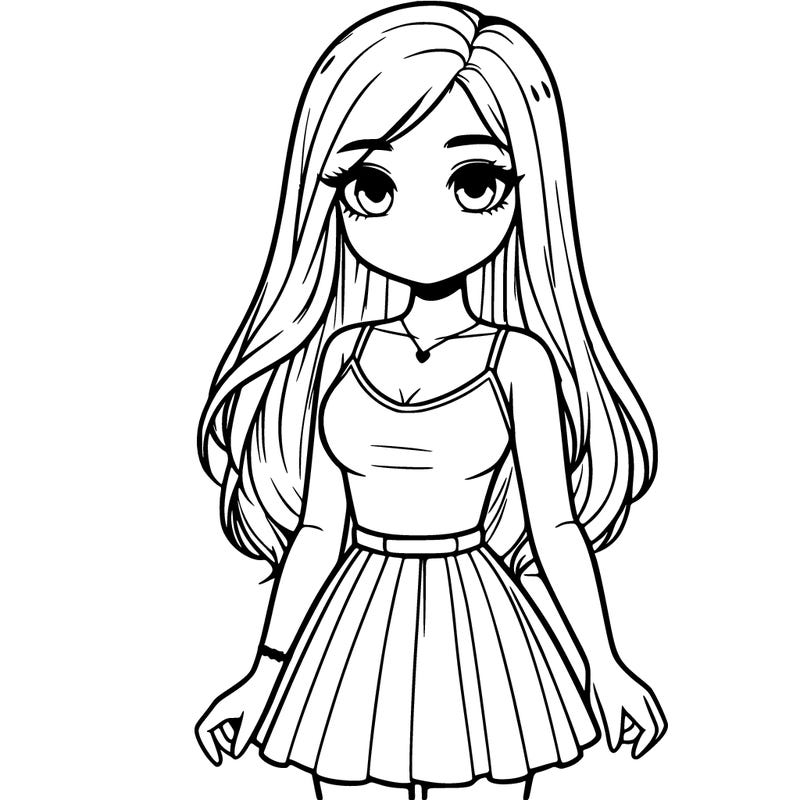a realistic girl with long hair a tank top a skirt