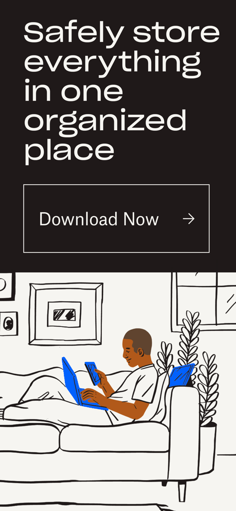 A person using multiple devices on a sofa with text describing safe and organized file storage for Dropbox EMM