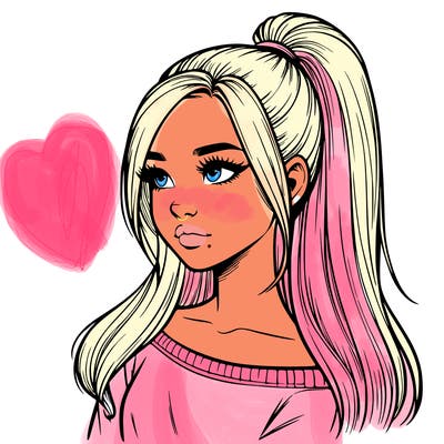 realistic girl with a high ponytail