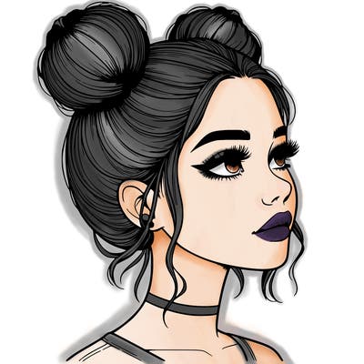 realistic girl with buns on the top of her head