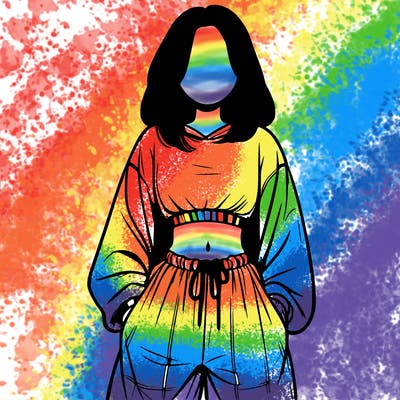 realistic girl faceless with baggy pants and a crop top