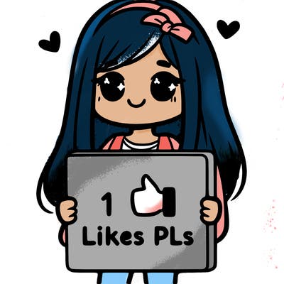 girl holding a sign saying 10 likes pls