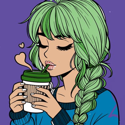 realistic girl drinking coffee