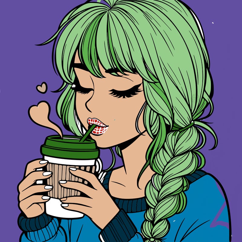 realistic girl drinking coffee