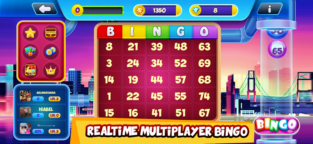 Realtime multiplayer bingo game screen with card and player leaderboard