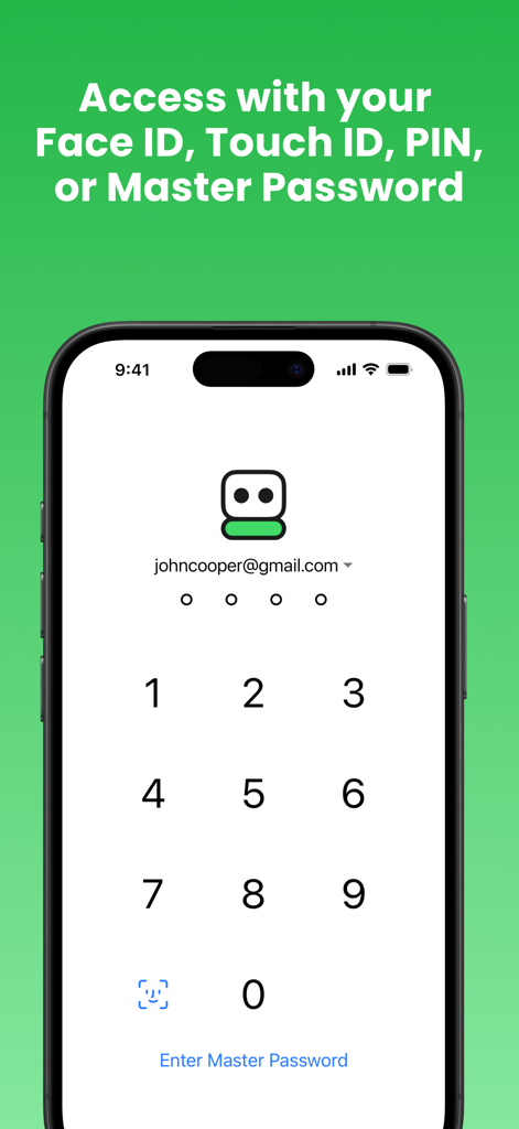 Écran de connexion sécurisé pour RoboForm Password Manager affichant les options de saisie du code PIN et d'accès biométrique