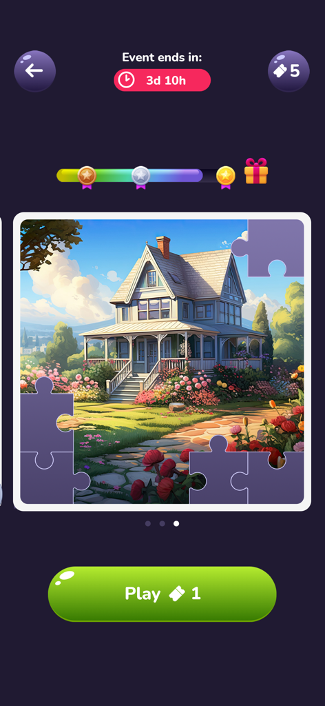 Interface de um evento de quebra-cabeça de quebra-cabeça no jogo para celular Water Sort