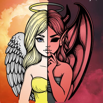 realistic angel half demon