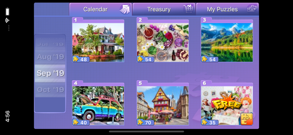 Everyday Jigsaw app calendar view showing various daily puzzles
