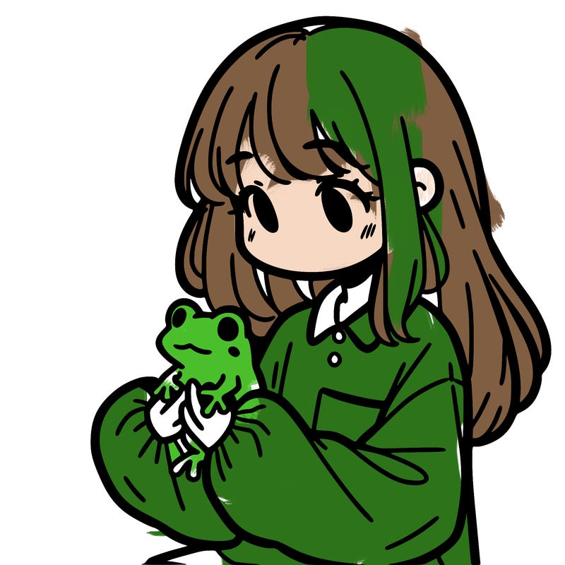 girl with long hair and a oversized shirt. and she is holding a frog