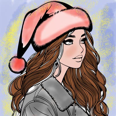realistic girl in santa hat