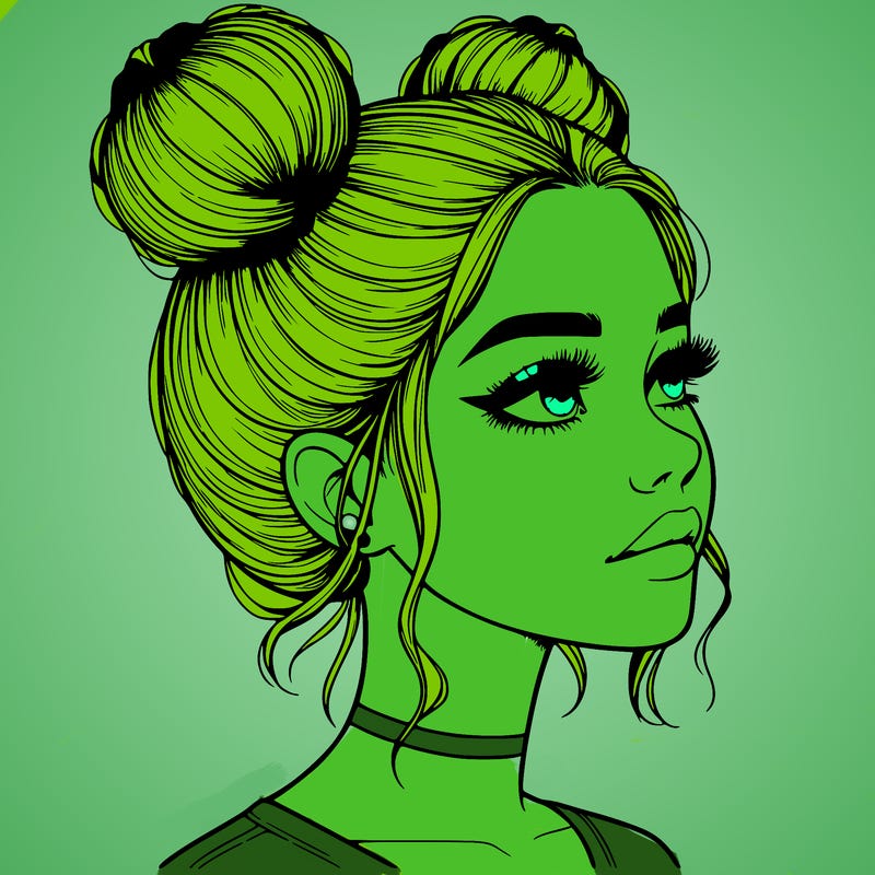 realistic girl with buns on the top of her head