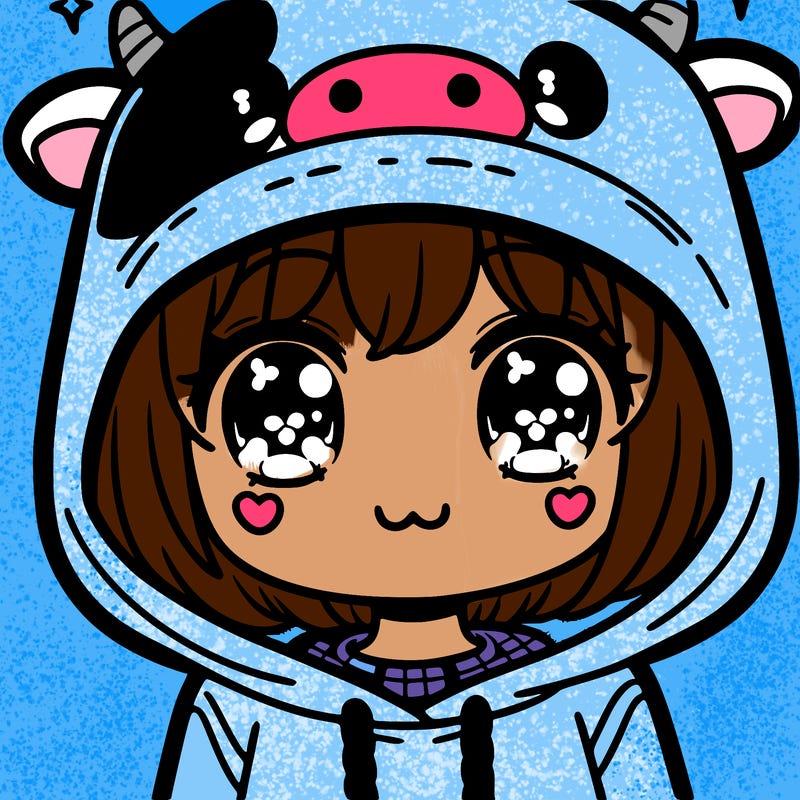 kawaii girl with cow hoodie