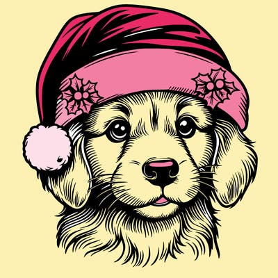 realistic dog wearing a santa hat