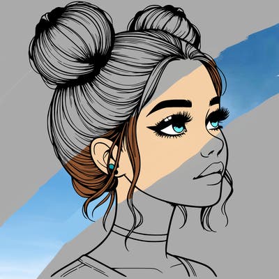 realistic girl with buns on the top of her head