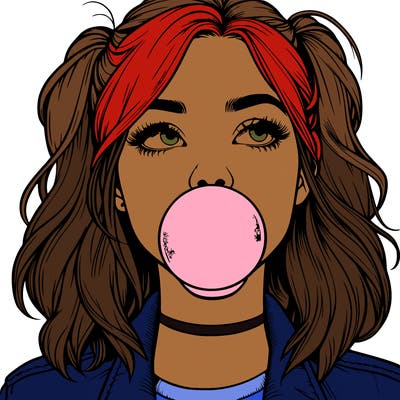 realististic girl blowing bubble -gum