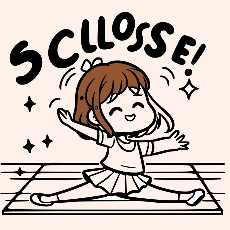 a girl trying to do the splits saying so close!