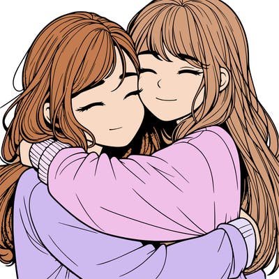realistic two girls hugging