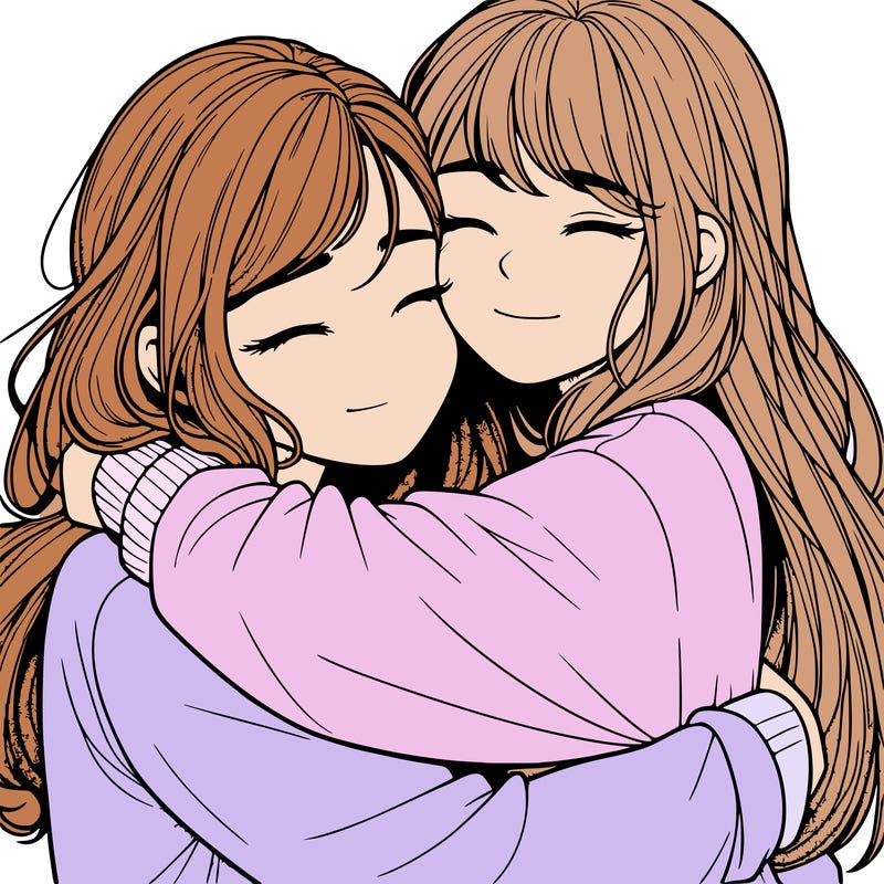 realistic two girls hugging