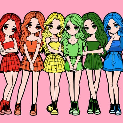 a group of girls realistic