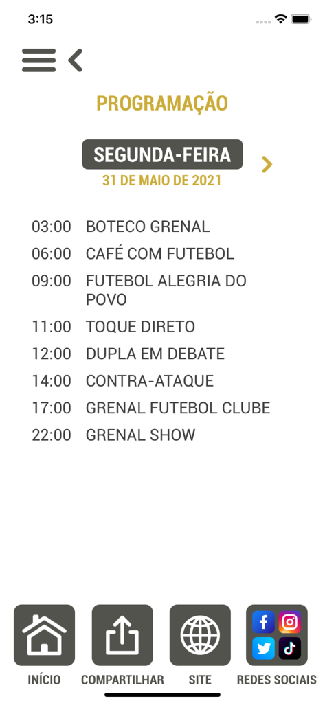 Rádio Grenal - 95,9 FM|88,9 FM - Radio Grenal app programming schedule for Monday