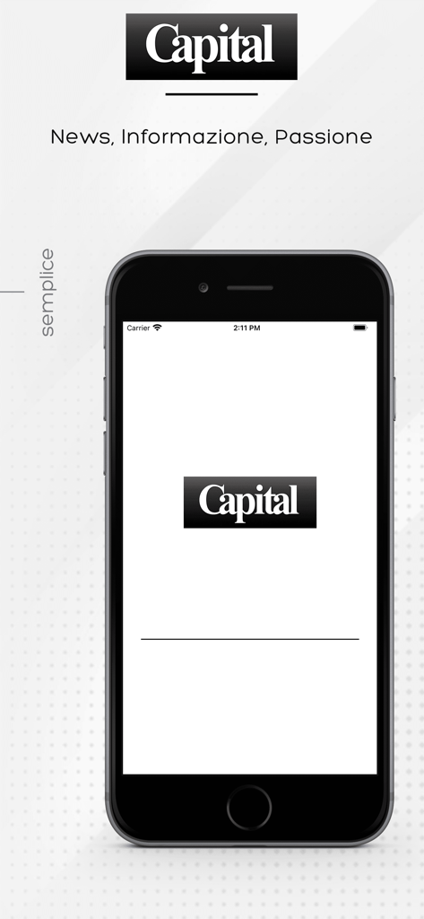 Écran de smartphone affichant l'application du magazine Capital au design minimaliste.