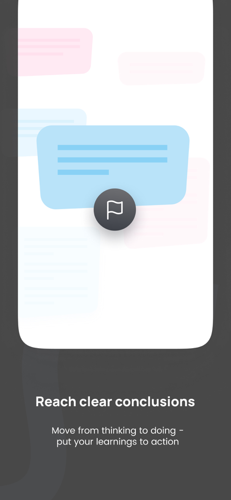 Antar chat - Tela do aplicativo de chat Antar exibindo conclusões claras e etapas de ação