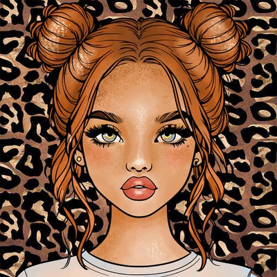 realistic girl with two buns in hair and lips