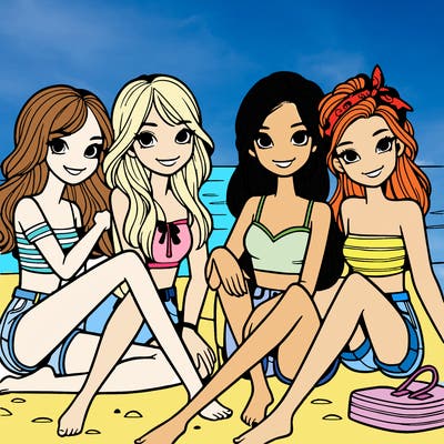 three teenage girls on the beach