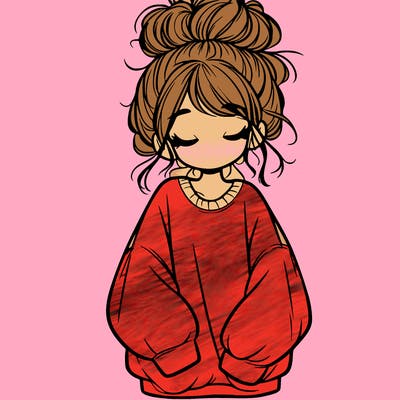 girl with baggy sweatshirt and messy bun