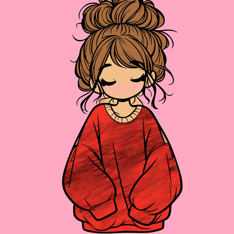 girl with baggy sweatshirt and messy bun