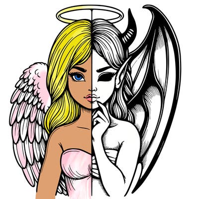 realistic angel half demon