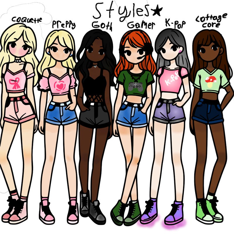 a group of girls wearing crop tops and shorts