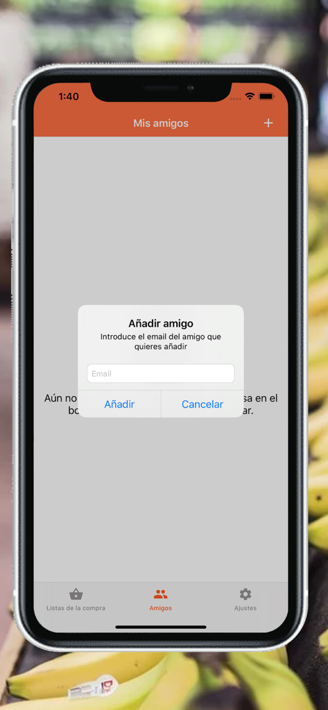 Listic - Shopping List Shared - Screenshot of the Listic app showing the add friend popup to collaborate on a shared shopping list.