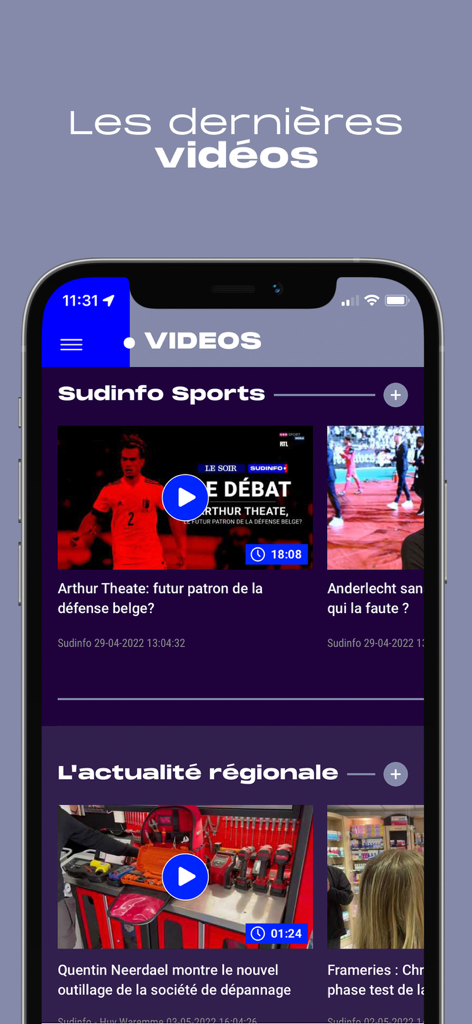 Screenshot der Sudinfo-App mit dem Videostream für Sport- und Regionalnachrichten