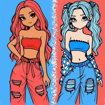 2 girls in crop tops and baggy jeans ripped