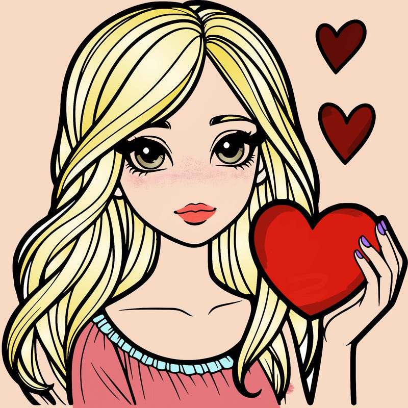 realistic girl with a heart