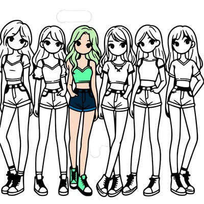 a group of girls wearing crop tops and shorts