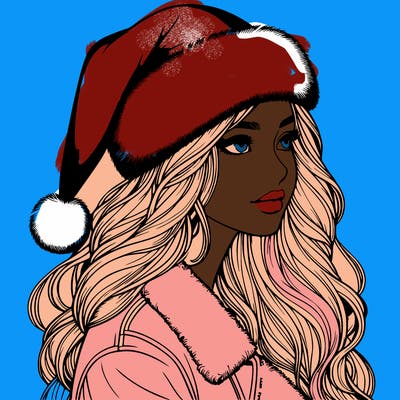 realistic girl in santa hat