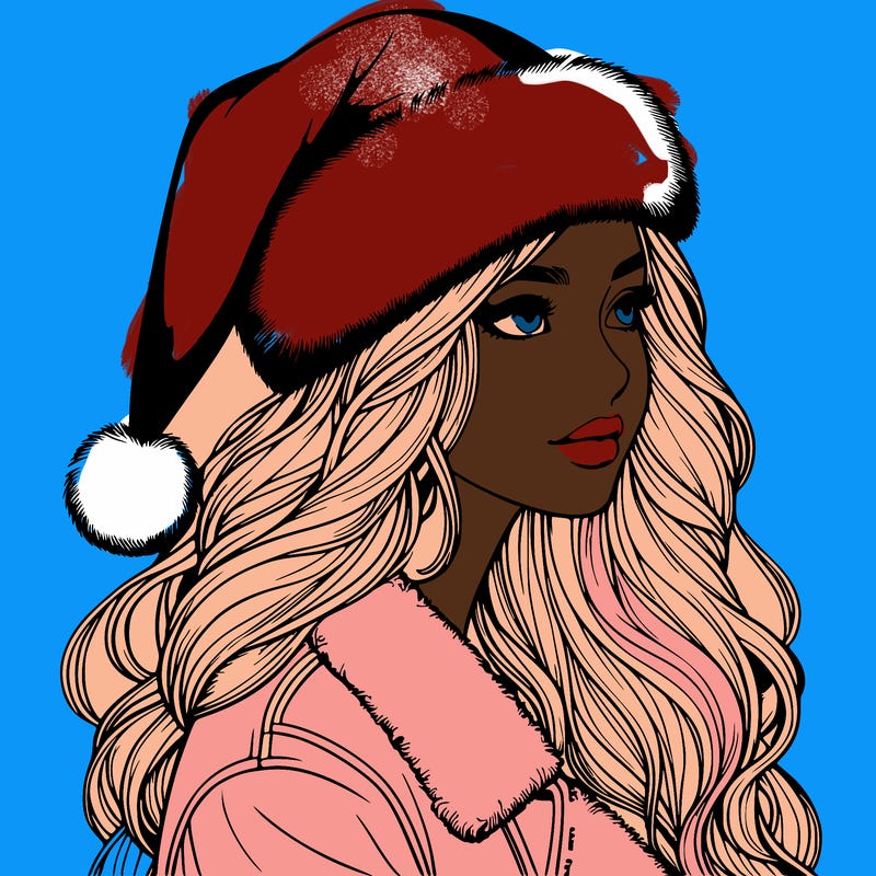 realistic girl in santa hat