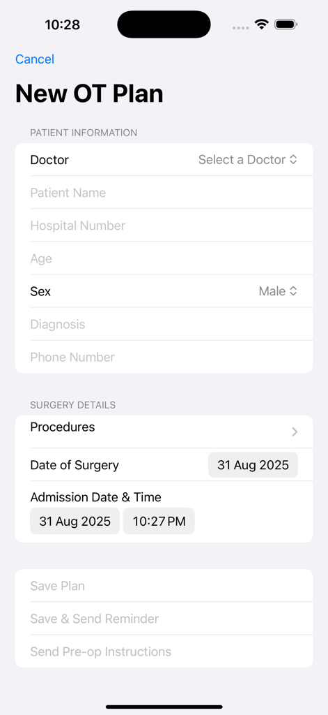 Urology Operation Register - Medical App | MWM