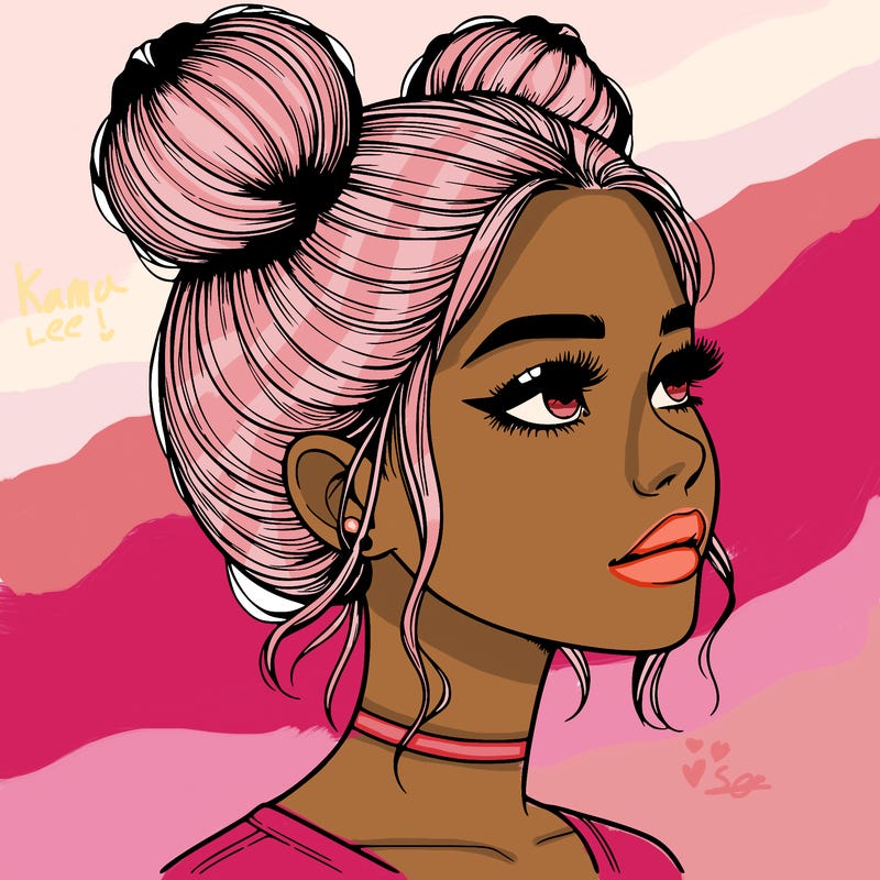 realistic girl with buns on the top of her head