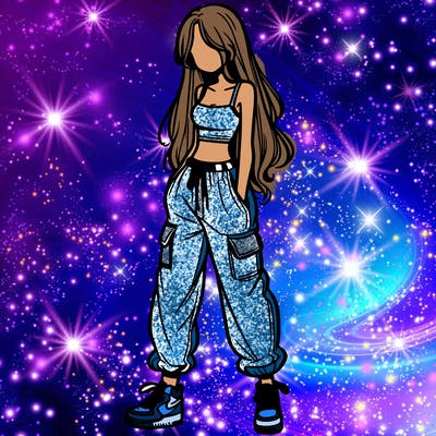 girl in baggy pants crop top and long hair