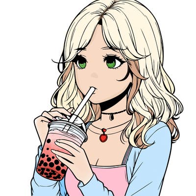 realistic girl drinking boba tea