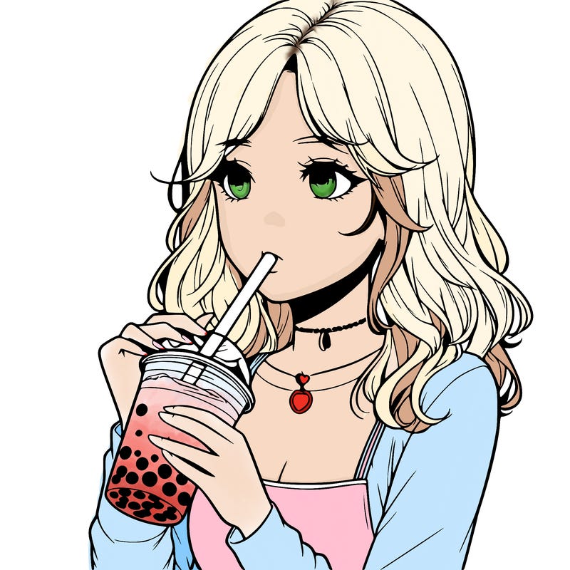 realistic girl drinking boba tea