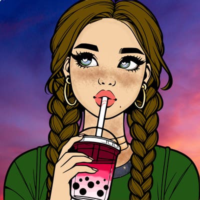 realistic girl with braided hair drinking boba