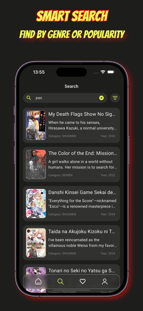 Manga and Anime Comic Reader - Smart search feature in the manga reader app to find comics by genre or popularity
