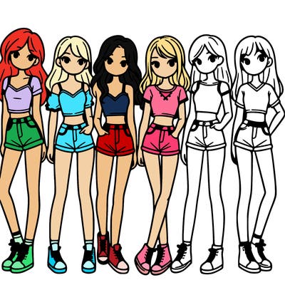 a group of girls wearing crop tops and shorts