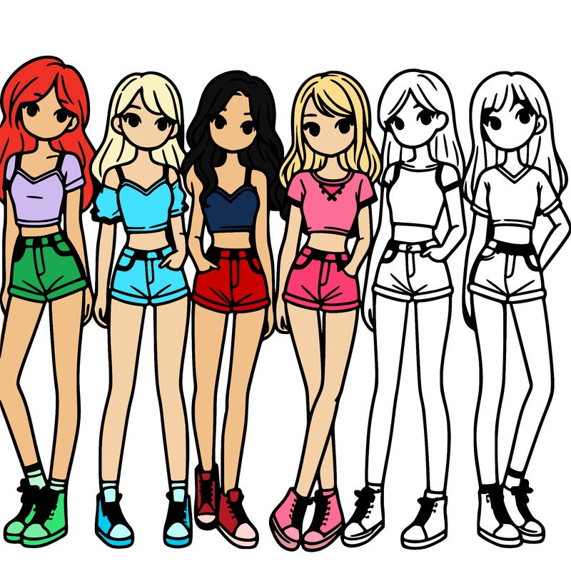 a group of girls wearing crop tops and shorts